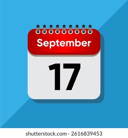 September Calendar Flat Vector – Red Date on Soft Blue Background
