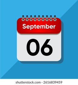 September Calendar Flat Vector – Red Date on Soft Blue Background