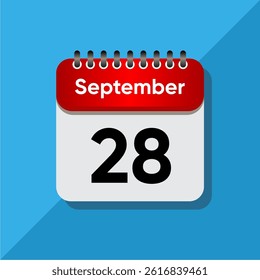 September Calendar Flat Vector – Red Date on Soft Blue Background