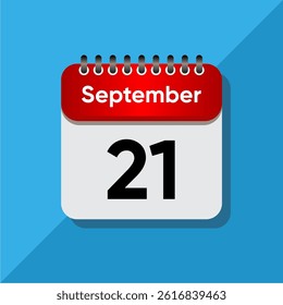September Calendar Flat Vector – Red Date on Soft Blue Background