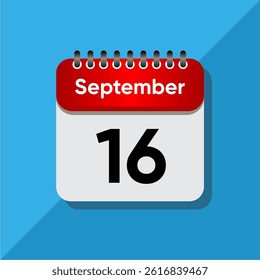 September Calendar Flat Vector – Red Date on Soft Blue Background