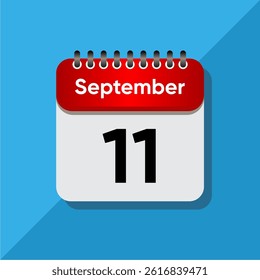 September Calendar Flat Vector – Red Date on Soft Blue Background