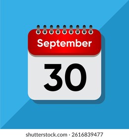 September Calendar Flat Vector – Red Date on Soft Blue Background