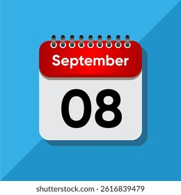 September Calendar Flat Vector – Red Date on Soft Blue Background