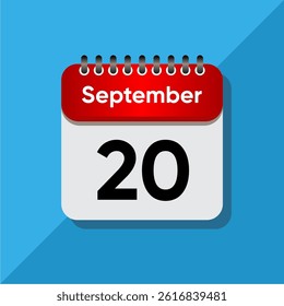 September Calendar Flat Vector – Red Date on Soft Blue Background