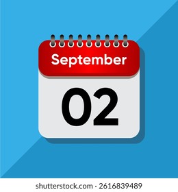 September Calendar Flat Vector – Red Date on Soft Blue Background