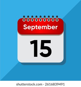 September Calendar Flat Vector – Red Date on Soft Blue Background