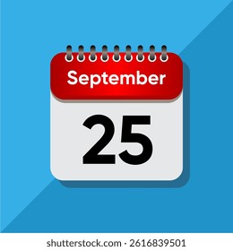 September Calendar Flat Vector – Red Date on Soft Blue Background