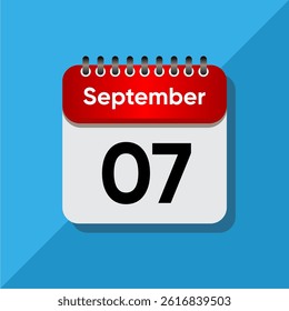 September Calendar Flat Vector – Red Date on Soft Blue Background