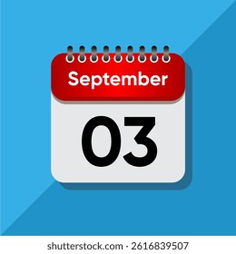 September Calendar Flat Vector – Red Date on Soft Blue Background
