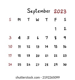 September Calendar Month Doodle Handwritten Stock Vector (Royalty Free ...