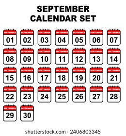 icono de juego de calendario de septiembre días numéricos completos