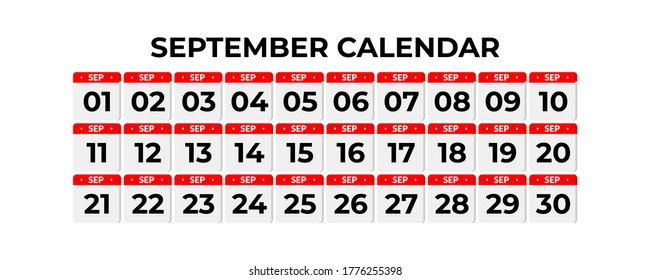 September calendar, calendar set icon with shadow.