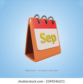 Signo de calendario de septiembre en ilustración vectorial 3d