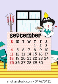 September Calendar template 2016 Cute Character illustration