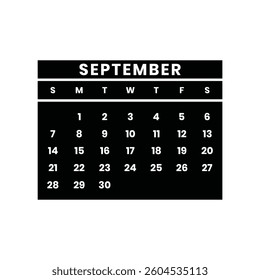 September calendar template for 2025 year. Week Starts on Sunday.