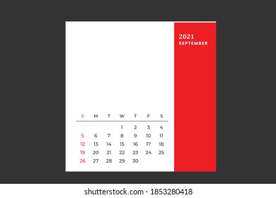 September calendar template with black background colors