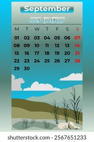 September calendar vector and illustration