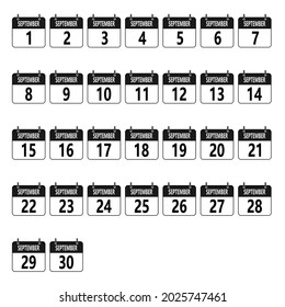 September calendar vector set from the 1st to the 30th.