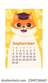 September Cat Calendar Vector Illustration