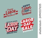 September, celebrate Labor Day typography set vector illustration