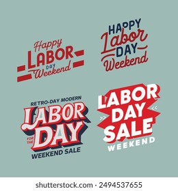 September, celebrate Labor Day typography set vector illustration