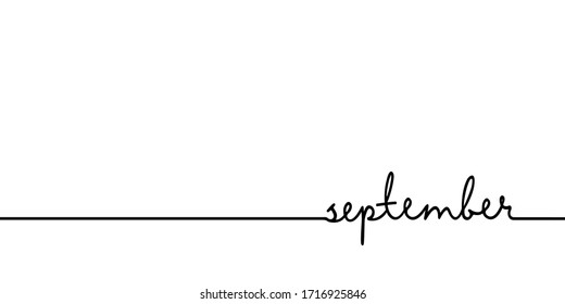 September - continuous one black line with word. Minimalistic drawing of phrase illustration
