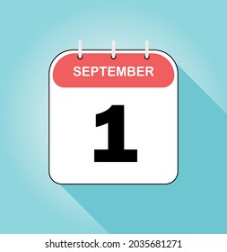 September day 1.red and white on blue background - Calendar Icon - Vector Illustration