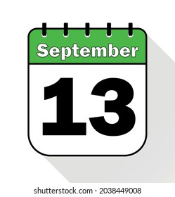 September day 13 green - Calendar Icon - Vector Illustration.	