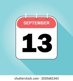 September day 13.red and white on blue background - Calendar Icon - Vector Illustration