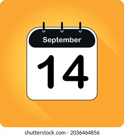 September day 14. Black and white on orange background - Calendar Icon - Vector Illustration