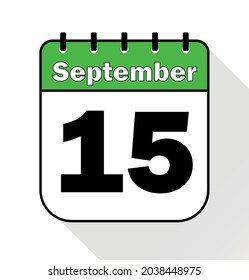 September day 15 green - Calendar Icon - Vector Illustration.	