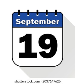September day 19 blue - Calendar Icon - Vector Illustration.