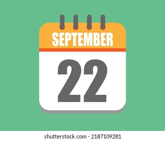 September day 22. Calendar icon for September. Vector illustration in orange and white on green background.