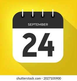 September day 24. Number twenty-four on a white paper with black color border on a yellow background vector.