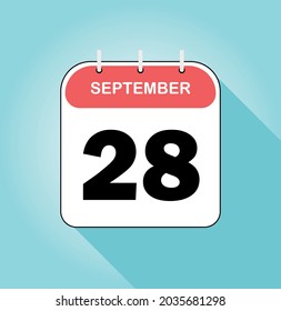 September day 28.red and white on blue background - Calendar Icon - Vector Illustration