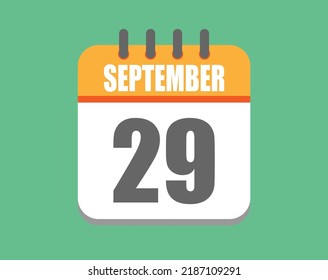 September day 29. Calendar icon for September. Vector illustration in orange and white on green background.