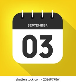 September day 3. Number three on a white paper with black color border on a yellow background vector.