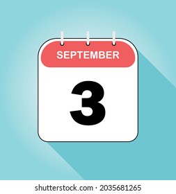 September day 3.red and white on blue background - Calendar Icon - Vector Illustration
