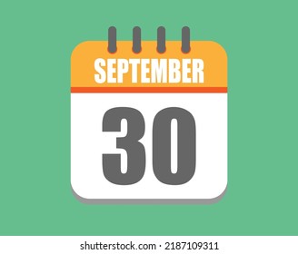 September day 30. Calendar icon for September. Vector illustration in orange and white on green background.