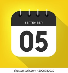 September day 5. Number five on a white paper with black color border on a yellow background vector.