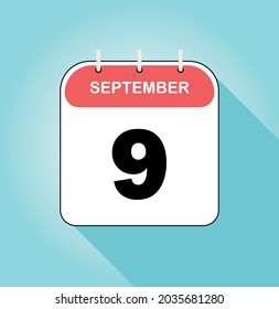 September day 9.red and white on blue background - Calendar Icon - Vector Illustration
