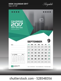 September Desk calendar 2017 year Size 6x8 inch vertical, business flyer vecter, green background