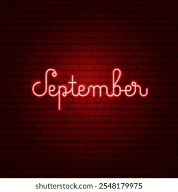 September Fall Neon Month Lettering. Vector Illustration of Glow Bright Calligraphy Calendar Text.