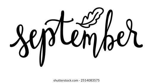 September hand drawn lettering logo icon. Vector phrases elements for planner, calender, organizer, cards, banners, posters, mug, scrapbooking, pillow case, phone cases and clothes design. 