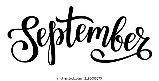 September Handwritten Black Lettering Lettering Autumn Stock Vector ...