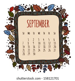 September Illustrated Calendar in eps8