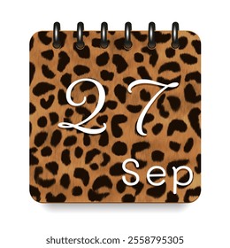 September. Leopard print calendar daily icon. White letters. Date day week Sunday, Monday, Tuesday, Wednesday, Thursday, Friday, Saturday.