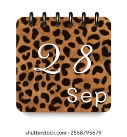 September. Leopard print calendar daily icon. White letters. Date day week Sunday, Monday, Tuesday, Wednesday, Thursday, Friday, Saturday.