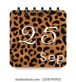 September. Leopard print calendar daily icon. White letters. Date day week Sunday, Monday, Tuesday, Wednesday, Thursday, Friday, Saturday.